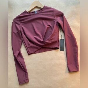 Athleisure Long Sleeve crew neck Crop Top, twist front small